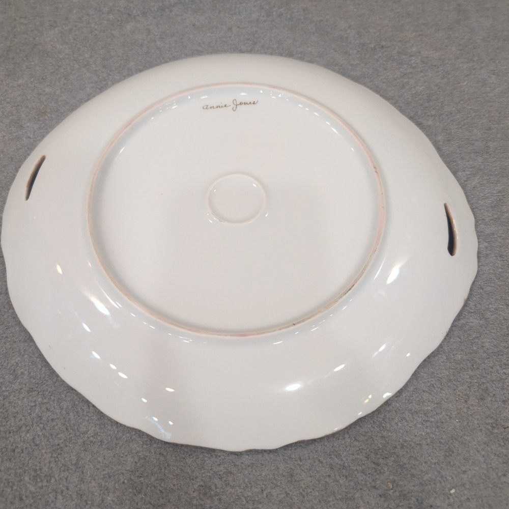 Annie Jones Hand Painted Porcelain Cake Plate Gold Gilt Monogram Scalloped White - Picture 4 of 5